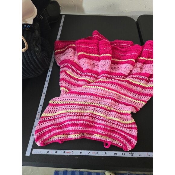 Shein Pink Crochet Halter Mini Dress Size Large Cut Out Festival Summer Hippie - Picture 7 of 9